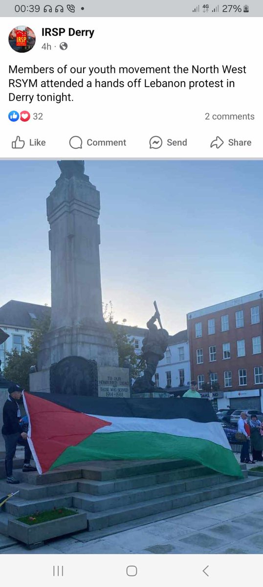 The IRSP attempt to win people to their cause by hanging off the war memorial in Londonderry.