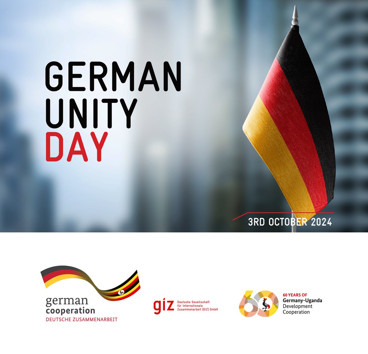 giz_uganda's tweet image. 🎉🎈 Happy #GermanyUnityDay!

Today, we celebrate the journey of cooperation between Germany &amp;amp; Uganda. Together, we have made great strides in sustainable development across areas like rural development, energy and climate and good governance.

🎆 #60YearsOfGermanyUganda