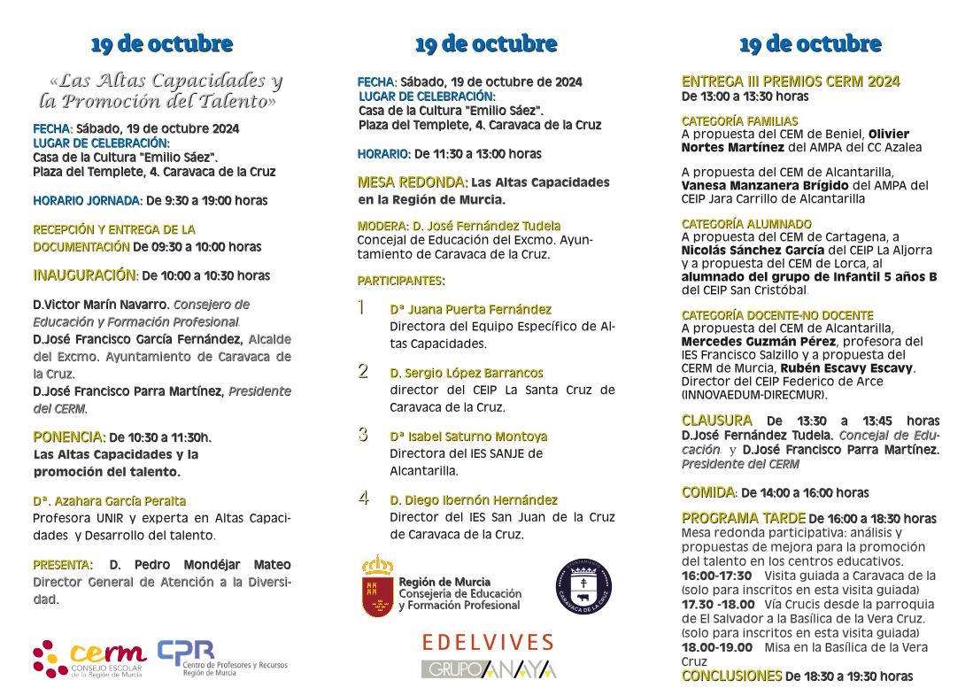 XX Encuentro del CERM con Consejos Escolares Municipales y de Centro.
Inscríbete rellenando el formulario forms.gle/4DKm7s3VYdp6Ji…
Más información:
cerm.carm.es/xx-encuentro-d…