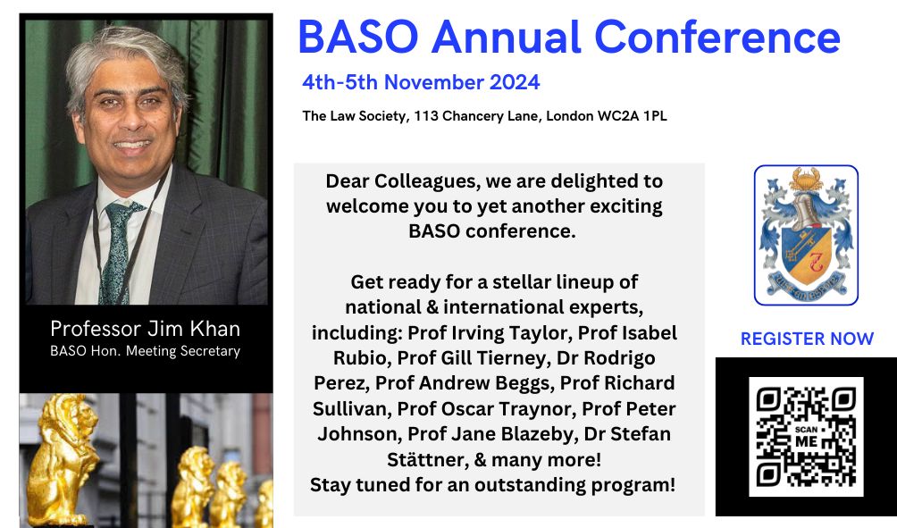 🌟 Exciting News! 🌟
Join us at the upcoming #BASOConference with this year's theme: "Surgical Excellence in Cancer Care". 🏥✨ Get ready for a stellar lineup of national &amp; international experts. REGISTER NOW:events.baso.org.uk/Events/Event-B…
#CancerCare #Surgery #MedicalExcellence