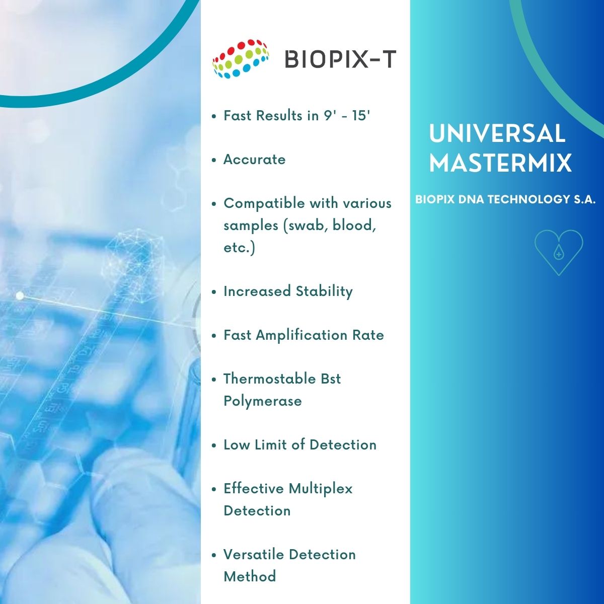 BIOPIX-T's Universal Mastermix is one of the most #stable and #reliable #reagent combination on the market globally which can be used alongside our flagship #PEBBLE #device as well as #PCR machines.
Purchase now at sales@biopix-t.com (Tel: +30 28 10 39 19 85).