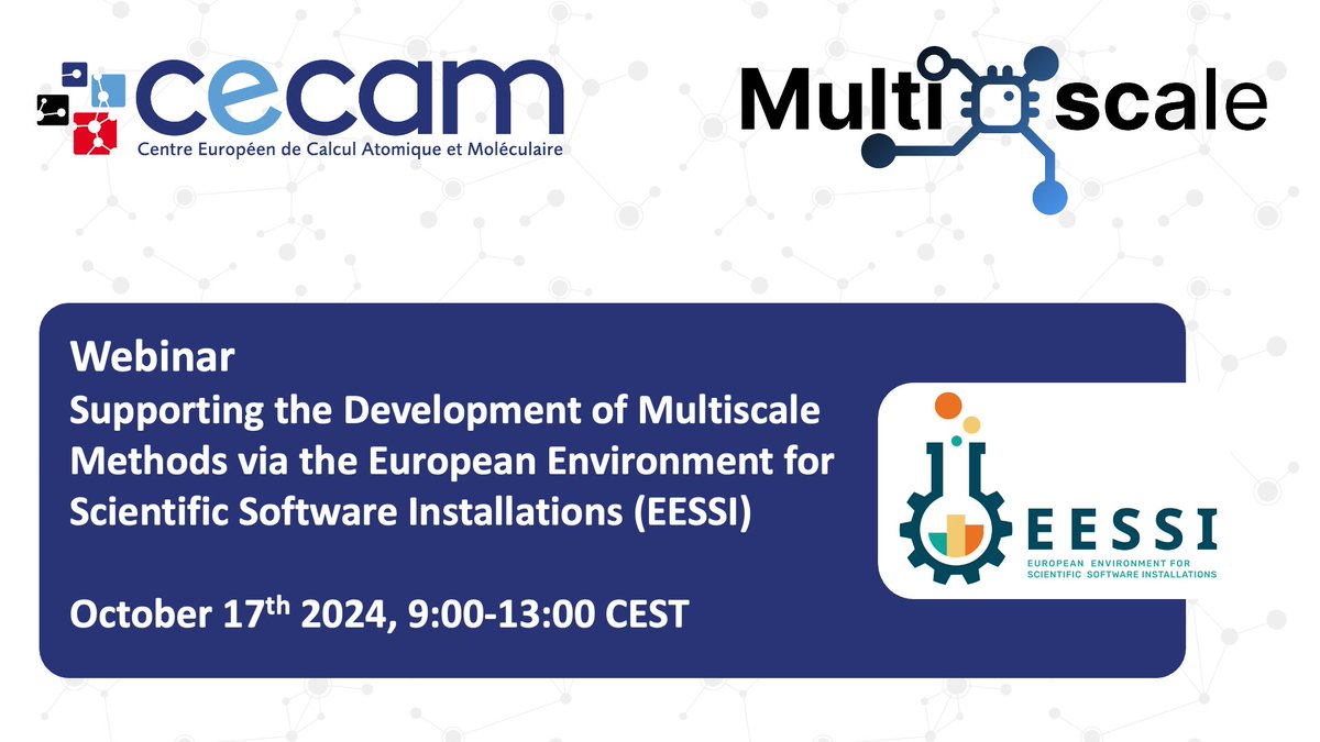 Interested in exploring how <a href="/EESSI_hpc/">EESSI</a> can accelerate scientific software installations and support multiscale research? Join us for a joint webinar with <a href="/MultiXscale/">MultiXscale</a> on Oct 17th, 9:00 -13:00 CEST
➡️ cecam.org/webinar-detail…