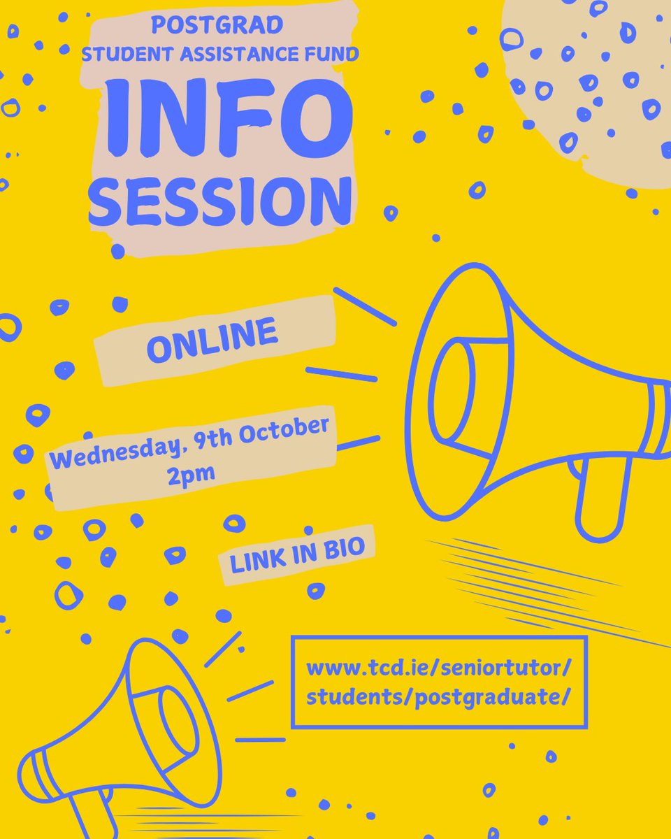 Applications for the Postgraduate Student Assistance Fund are now open!  

In advance of applications opening, we will be running an online Student Assistance Fund Information Session on Wednesday 9 October at 2pm. Register here: forms.office.com/e/gAiE1bpjJM