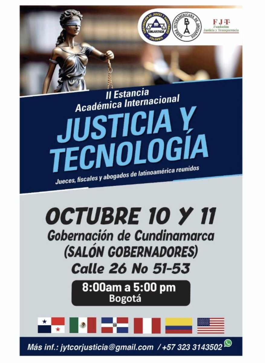 IPJoey's tweet image. Entusiasmado por participar en la II Estancia Académica Internacional Justicia y Tecnología, organizada por @juecesymagis que tendrá lugar en Bogotá el 10 y 11 de octubre. 
Info: jytcorjusticia@gmail.com
#justiciaytecnología #derechoinformatico #ciberdelitos #ciberseguridad