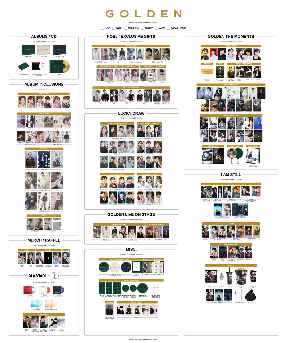 BTS JUNGKOOK PC PHOTOCARD WISHLIST TEMPLATES✨ ⭐️ JK - GOLDEN PC