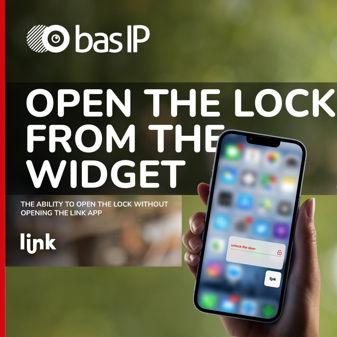 Link Platform. Benefits and features

OPEN THE LOCK FROM THE WIDGET

The ability to open the lock without opening the Link app. Click here for more information: www.-bas-ip.co.za.

#BASIP #Link #IPIntercom