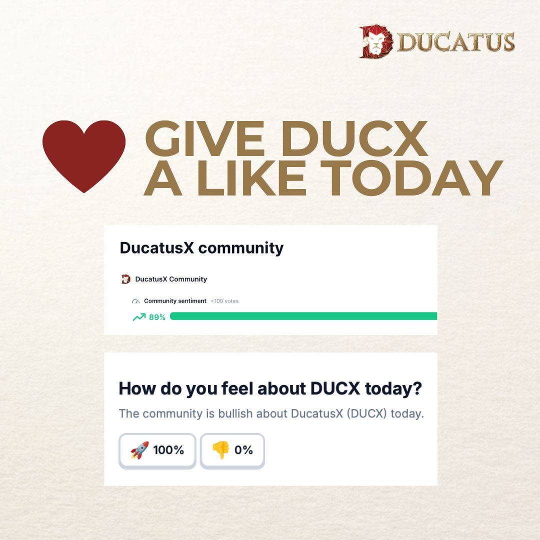 DucatusX's tweet photo. Hey Lions, how about a few clicks for our DUCX today? Visit the DUCX pages on Coinmarketcap and Coingecko, scroll down and find the part where our DUCX community can show support. Let’s do it! #weareducatus #ducatuslions #DUCX #blockchain https://t.co/UpyKfII9l8
