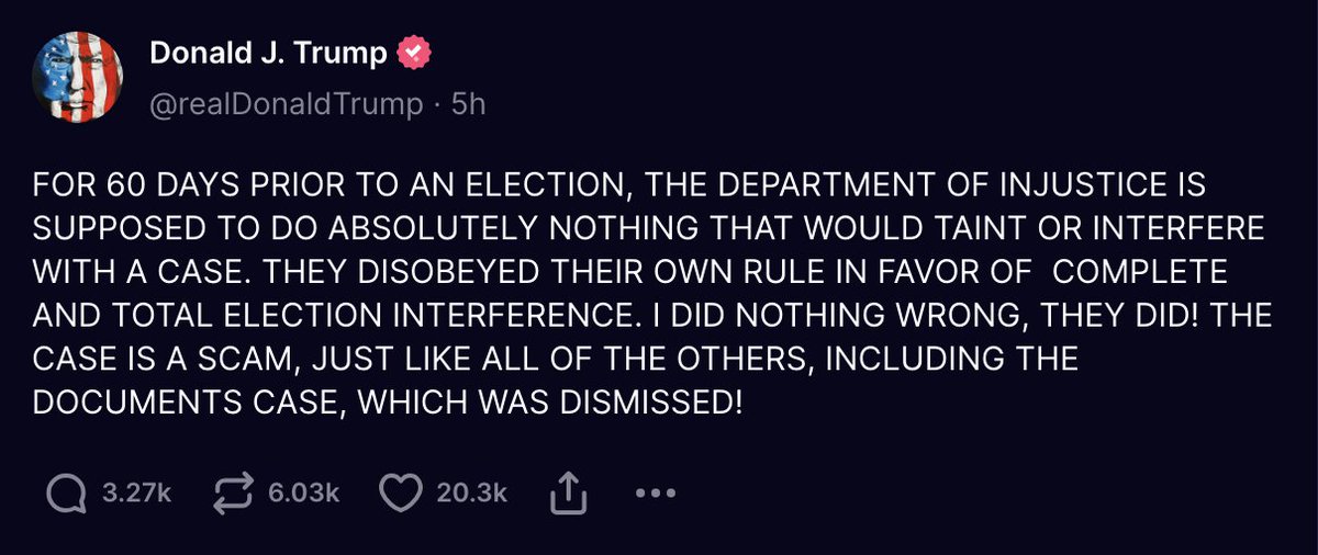 The real interference, Donald, is what’s so beautifully laid out in Jack Smith’s filing: your blatant attempt to overturn the 2020 election. Projection’s your specialty, but it won’t save you from the accountability coming your way.