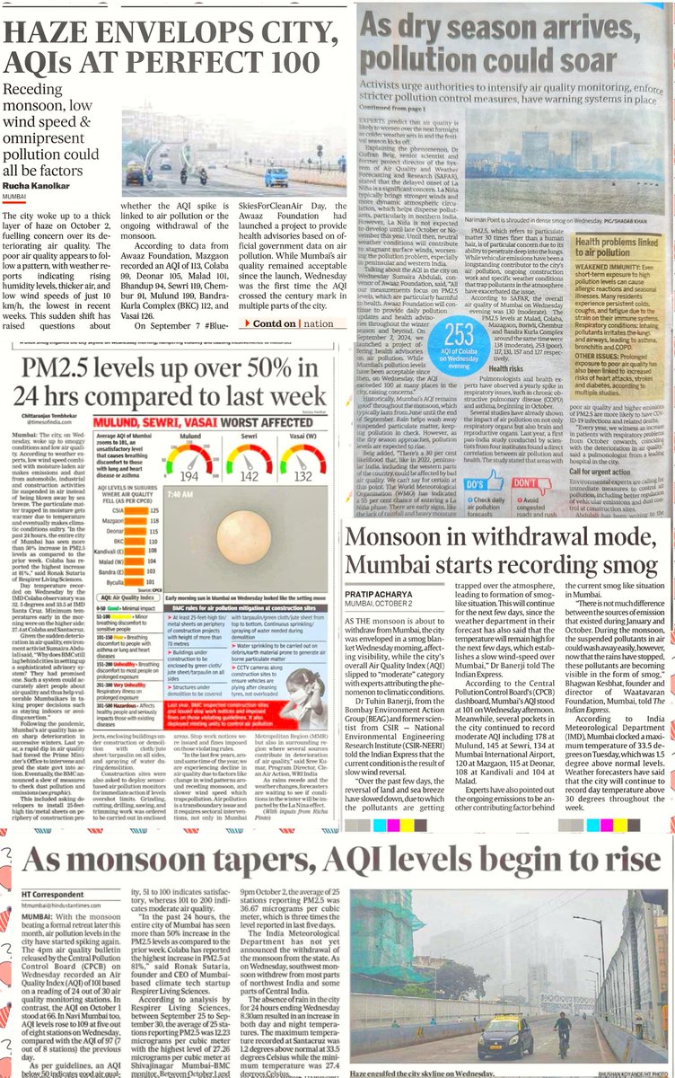 Headlines Today.......😷😷😷
 
So #Mumbai has to fight #OctoberHeat while also struggling to breathe #CleanAir........as #AirPollutionKaSeason begins. 

#AirQuality
#RightToBreathe 
#AirPollution