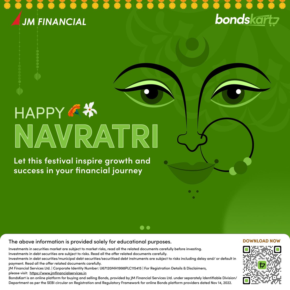 bondskart's tweet photo. Celebrate the strength of investment this Navratri with Bondskart! 
Just as each day of Navratri brings new blessings, let your bonds grow stronger and your portfolio more secure. Happy Navratri!
#happynavratri #navratri2024 #jaimatadi #duggadugga https://t.co/Z8NW8lwQ3f