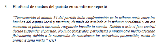 MarkothSoccer's tweet photo. @SinBoleta_ @SoyMiguelParis Es que la pérdida de los puntos no es por los problemas en la tribuna, claramente el informe arbitral indica que es por la invasión de hinchas de nacional al terreno de juego, recordemos que en casos pasados de riñas la sanción es al cemento. https://t.co/3G3yrqaKFF