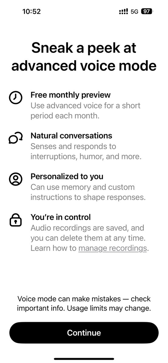 Howe_Ren_'s tweet image. Advanced Voice mode is half open to all (including free users)!🎙️🤩
#ChatGPT #AdvancedVoice #OpenAccess
