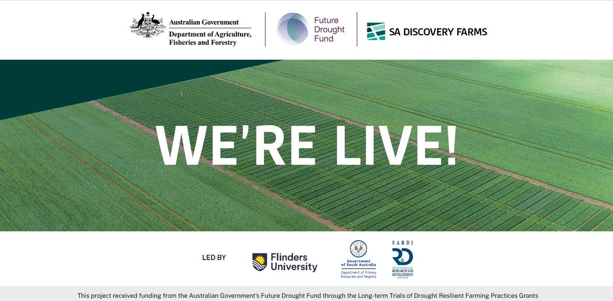 The <a href="/SADiscoveryFarm/">SA Discovery Farms</a> Future Drought Fund Long Term Trial is led by <a href="/Flinders/">Flinders University</a> &amp; SARDI - <a href="/SA_PIRSA/">PIRSA</a>. The project received funding from <a href="/DAFFgov/">Department of Agriculture, Fisheries and Forestry</a> #FutureDroughtFund. It brings together 40+ partners who will operate over 4 Discovery Farms &amp; 35 Innovator sites across SA.  🌱🐑