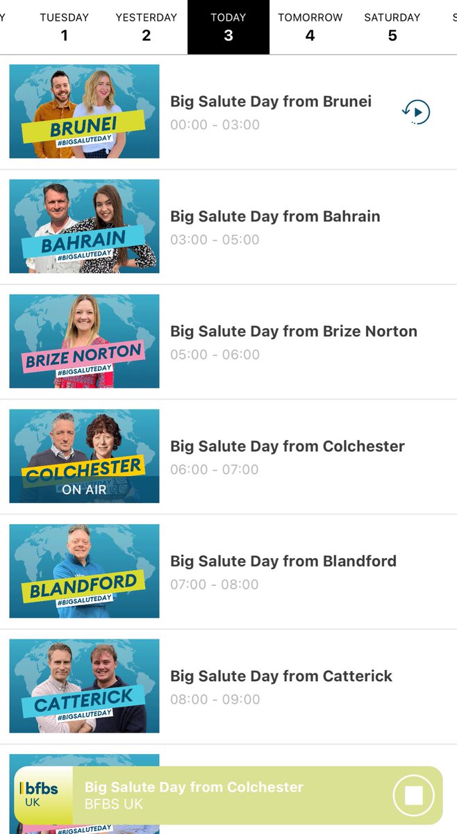 Jess Bracey (@jessbracey) on Twitter photo Weβre already six and a half hours into our <a href="/BFBSRadioHQ/">BFBS Radio</a> #BigSaluteDay and have heard from Brunei, Bahrain and Brize Norton in our round the forces world 23 hours of live programming.
A monumental effort to bring together all our stations for a fantastic cause Weβre already six and a half hours into our <a href="/BFBSRadioHQ/">BFBS Radio</a> #BigSaluteDay and have heard from Brunei, Bahrain and Brize Norton in our round the forces world 23 hours of live programming.
A monumental effort to bring together all our stations for a fantastic cause