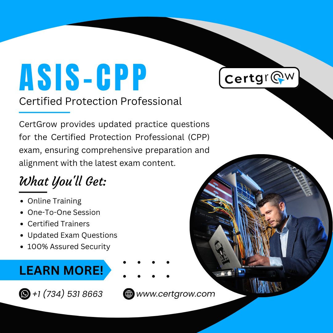 certgrow1's tweet image. At #CERTGROW, we offer comprehensive and up-to-date practice questions covering every key concept of the CPP exam.
Visit our website: certgrow.com 
Contact on WhatsApp: wa.me/17345318663
#ASISCPP #SecurityManagement #CPPPracticeQuestions #ExamSuccess #CPPJourney