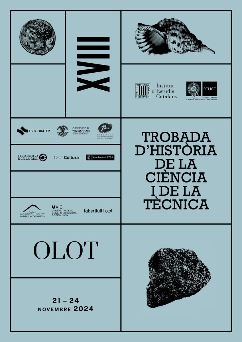 🔭XVIII Trobada d'Història de la Ciència i de la Tècnica

🌿 Del 21 al 24 de novembre, Olot serà la seu d'aquesta trobada científica de la <a href="/schct/">SCHCT</a>.  

🐚 El gabinet de curiositats de Can Bolòs hi tindrà un paper central!

🔗Detalls, programa i inscripcions:
bit.ly/3ZOyxHe