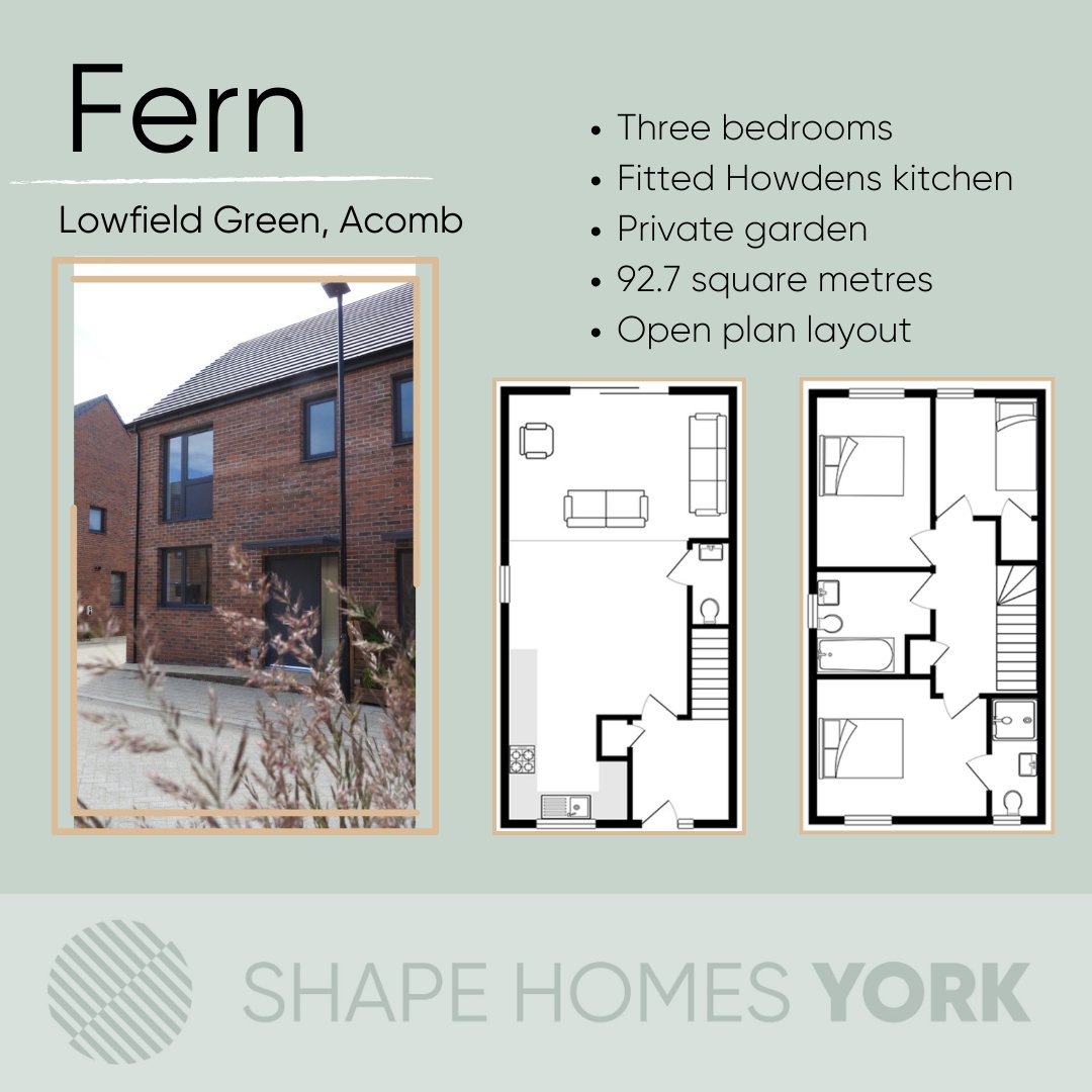 This beautiful home boasts:
 
3 Bedrooms
Open plan kitchen/diner and living area
Patio doors leading to a private garden
Principal bedroom with ensuite
Fitted Howdens kitchen
 
Register your interest today info@shapehomesyork.com

#ShapeHomesYork #Fern #Acomb