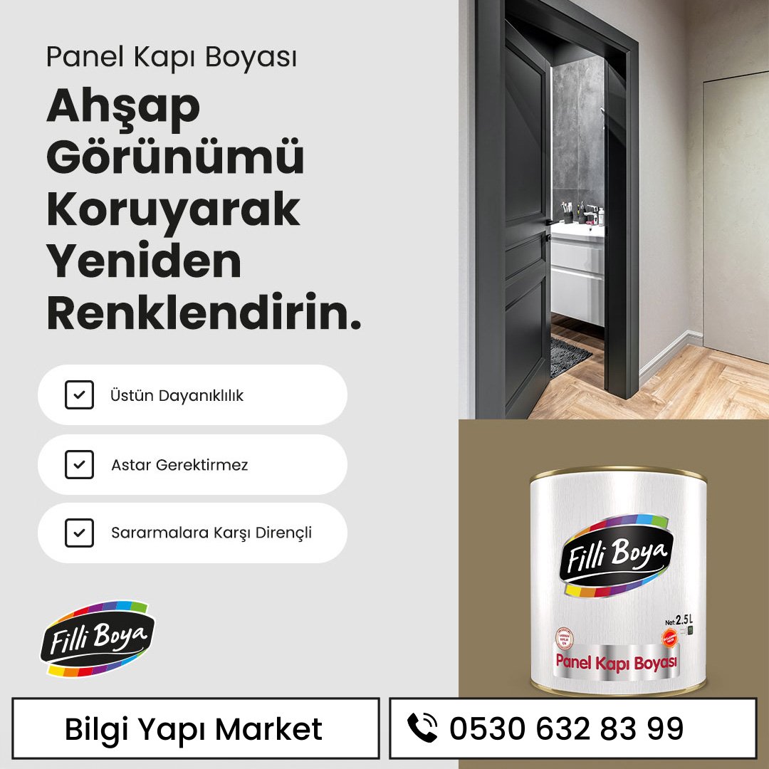 BilgiYap's tweet photo. Filli Boya Panel Kapı Boyası, su ile inceltilebilen, ahşabın dokusal görünümünü kaybettirmeyen panel kapılar için geliştirilen koruyucu ve renk çeşitliliği ile dekoratif bir üründür. Uygulaması kolay ve pratiktir. kavuşturur.
Hem kalite hem uygun fiyat Bilgi’de seni bekliyor https://t.co/af93fGZ8SL