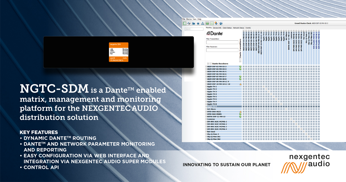 Nexgentec1's tweet photo. No more limits: The unlimited software-based matrix – unlimited sources x unlimited zones. Add and change sources and zones in no time with #nexgentecaudio
#AV #AVOIP #audio #IP #Dante #AES67 #marine #yacht #residential #innovation #robust #space #easy #software #featureset #b2b https://t.co/sGyiDWAEDG