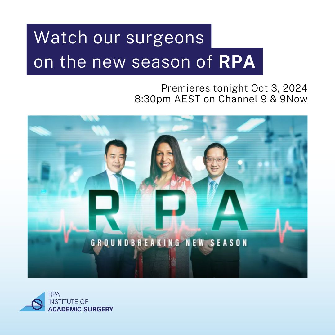 The latest season of the hit show RPA premieres tonight!

Filmed at our hospital, watch our surgeons help their patients navigate through their life-changing surgeries.

Tune in at 8:30pm AEST, 3 October.
Watch online: 9now.com.au/rpa