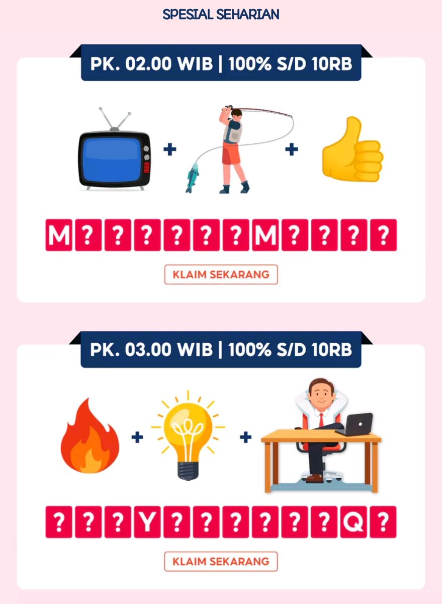 re_aruni's tweet photo. Shopee 10.10 Tebak Kode

Jam 00.00
Diskon 100% s.d 1 juta
Kode: ANGANGANG

Jam 01.00
Diskon 100% s.d 1 juta
Kode: OPPAJUNGKOOK

Jam 02.00
Diskon 100% s.d 10k
Kode: MANCINGMANIA

Jam 03.00
Diskon 100% s.d 10k
Kode: MENYALABOSQU

Jam 04.00
Diskon 100% s.d 10k
Kode: SIGMARIZZ

Jam 05.00
Diskon 100% s.d 10k
Kode: LOVENEXTDOOR

Jam 06.00
Diskon 100% s.d 50k
Kode: PEACELOVEGAUL

Jam 07.00
Diskon 100% s.d 20k
Kode: PLEASEPLEASEPLEASE

Jam 08.00
Diskon 100% s.d 10k
Kode: FOMO

Jam 09.00
Diskon 100% s.d 50k
Kode: SLAY

Jam 10.00
Diskon 100% s.d 20k
Kode: CEKKHODAM

Jam 11.00
Diskon 100% s.d 10k
Kode: DELULU

Jam 12.00
Diskon 100% s.d 100k
Kode: MIAWMIAWMIAWMIAW

Jam 13.00
Diskon 100% s.d 50k
Kode: GAKBISAYURA

Jam 14.00
Diskon 100% s.d 20k
Kode: JEDAGJEDUG

Jam 15.00
Diskon 100% s.d 50k
Kode: HIDDENGEM

Jam 16.00
Diskon 100% s.d 20k
Kode: LABUBU

Jam 17.00
Diskon 100% s.d 10k
Kode: MOODENG

Jam 18.00
Diskon 100% s.d 50k
Kode: TUKANGSEMIR

Jam 19.00
Diskon 100% s.d 20k
Kode: JOKER

Jam 20.00
Diskon 100% s.d 100k
Kode: SUNJAE

Jam 21.00
Diskon 100% s.d 50k
Kode: DUNIAMASIHBERPUTAR

Jam 22.00
Diskon 100% s.d 20k
Kode: TAYLORSWIFT

Jam 23.00
Diskon 100% s.d 10k
Kode: TAHUBULATDIGORENG

Masukan kode di sini 👉 https://t.co/hSqT2k7ZgD