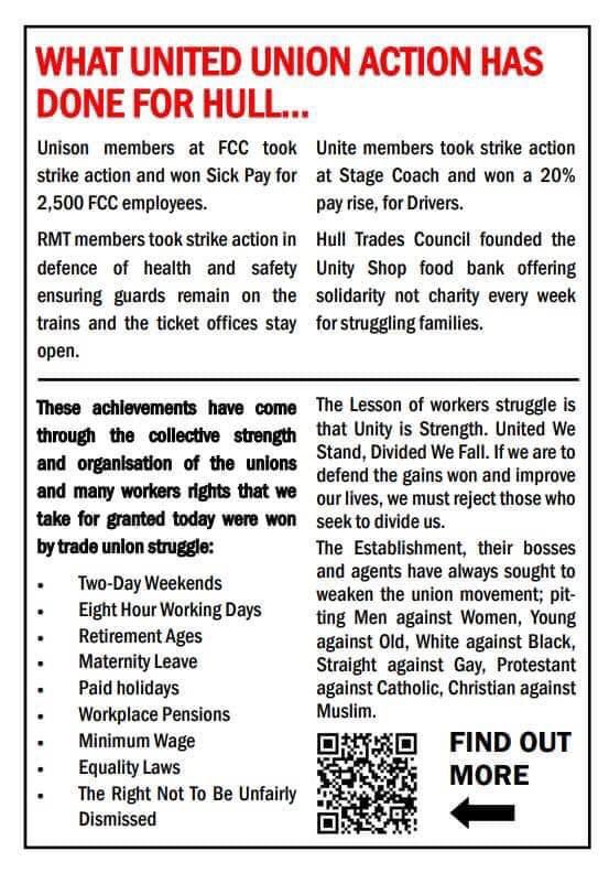 A Leeds based fascist group (Rise of the Footsoldier) is trying to organise in Hull. We are holding a rally on Saturday to show we won’t stand for it in our city. We need workers unity for jobs and homes for all, not hatred and division. Please share and come along.