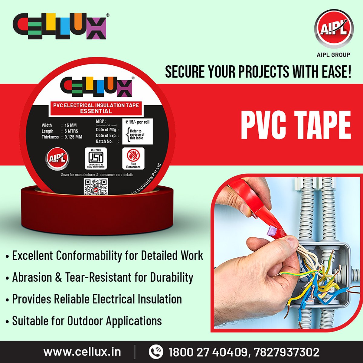 celluxtapes's tweet image. 🔒⚡ PVC TAPE: Secure Your Projects with Ease! ⚡🔒
🔝 Excellent Conformability, Abrasion & Tear-Resistant, Reliable Insulation
🔗 cellux.in
#PVCTape #SecureProjects #ElectricalInsulation #Durability #OutdoorUse #Cellux #AIPL #AIPLABRO #AIPLZorro #ReliableAdhesion