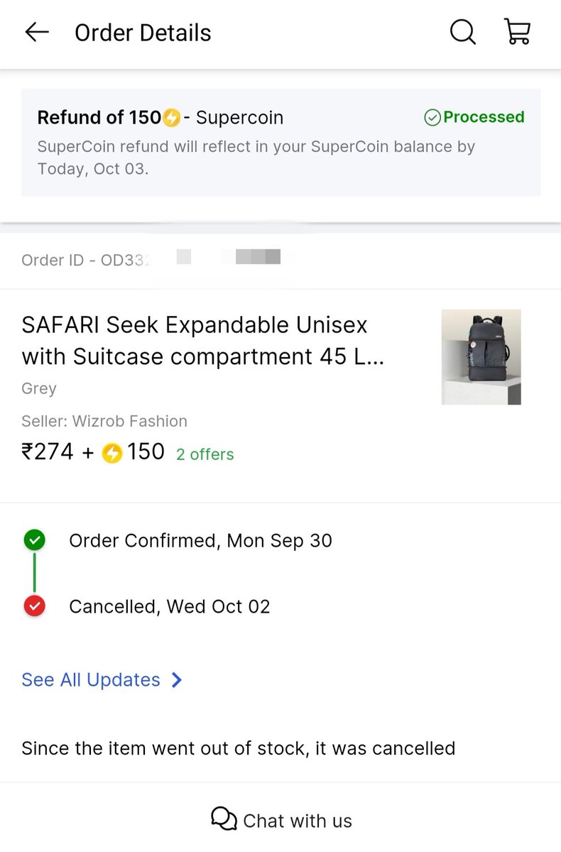 M100___0's tweet photo. My order was cancelled from seller side, the reason I got was price error. Flipkart won't do anything about. Why do they accept order if they can't deliver in that price? This is fraud.

@flipkartsupport #BigBillionDays #consumerRights @Flipkart https://t.co/HMWOCXGzOH