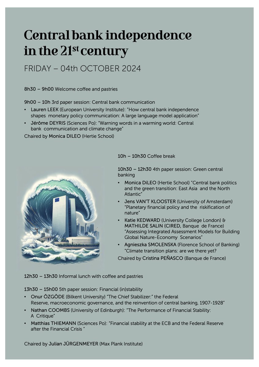 Jérôme Deyris (@deyris_j) on Twitter photo 🚨 Today's the day a dream team of #centralbank researchers assembles for a two days conference at <a href="/SciencesPo_CEE/">CEE, Sciences Po/CNRS</a> !
<a href="/MatthiasThiema3/">Matthias Thiemann</a> and I are very excited to welcome such a line up - if you are interested and want to attend in person, shout me an email! 🚨 Today's the day a dream team of #centralbank researchers assembles for a two days conference at <a href="/SciencesPo_CEE/">CEE, Sciences Po/CNRS</a> !
<a href="/MatthiasThiema3/">Matthias Thiemann</a> and I are very excited to welcome such a line up - if you are interested and want to attend in person, shout me an email!
