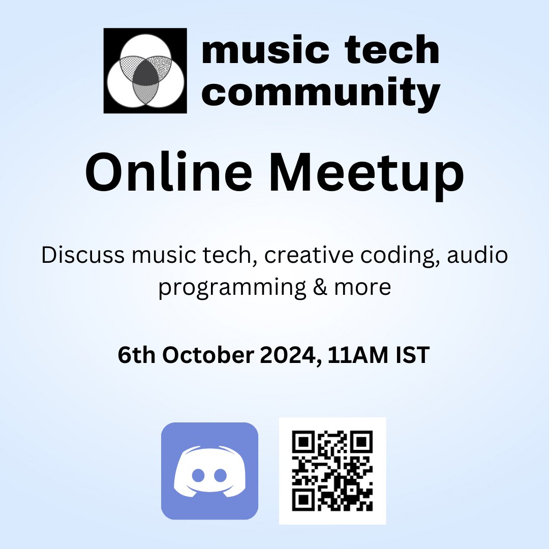 Join us this Sunday for an Online Meetup to discuss music tech, audio programming, creative coding and more. mtcdiscord discord.gg/pdJfQ43ttW

#musictechcommunity #musictech #audioprogramming #creativecoding