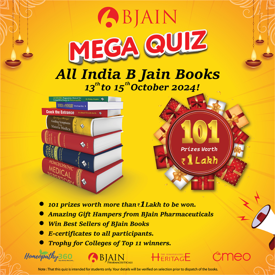 homeopathy360's tweet photo. Diwali Special – Join All India B Jain Books Mega Quiz – October 2024
Join Here: https://t.co/rUvzQoZ9Kn
Gear up for the All India B Jain Books Mega Quiz- coming soon with bigger prizes, bigger hampers and more chances to win!
Tags: #Homeopathy, #quiz, #bjain, #bhms, #bjainquiz https://t.co/eGPq8QLmHH