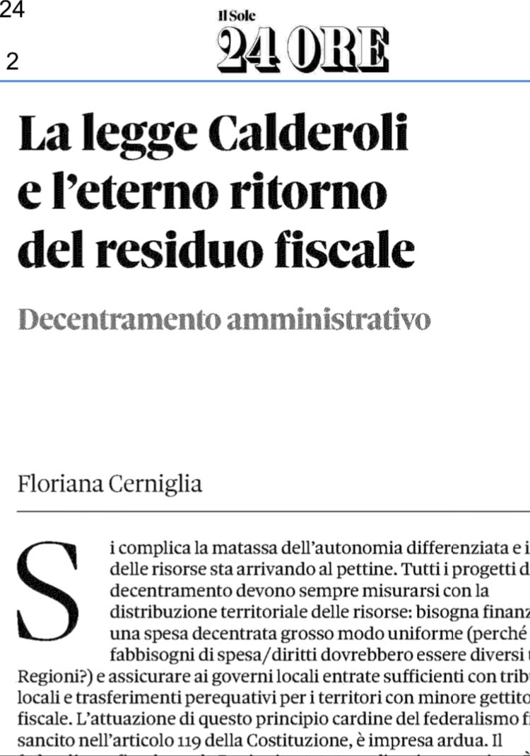 Da leggere sul ⁦<a href="/sole24ore/">IlSole24ORE</a>⁩ la breve ma precisa, convincente, analisi di ⁦<a href="/florianacernig1/">floriana cerniglia</a>⁩ sui meccanismi finanziari dell’autonomia regionale differenziata
