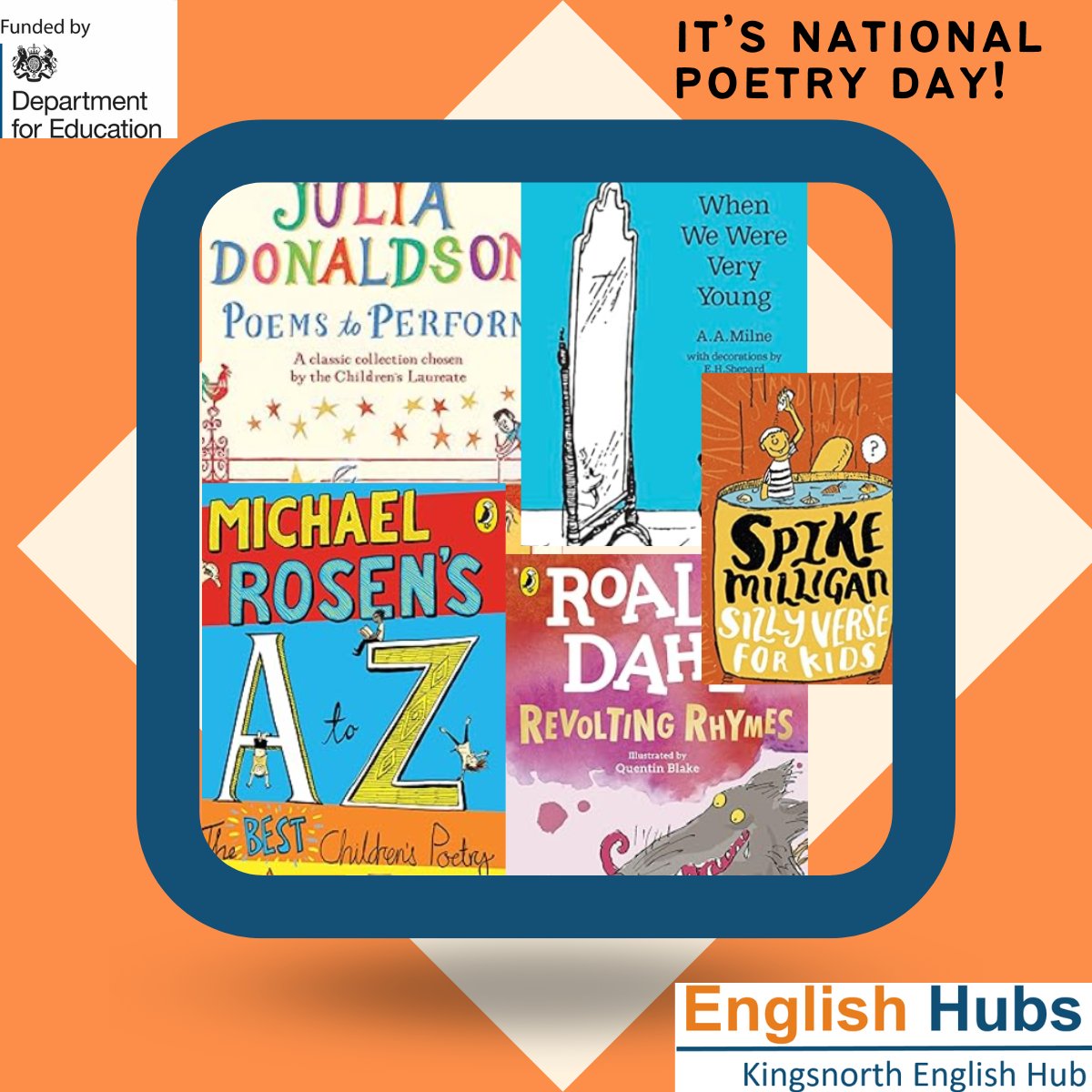 HubKingsnorth's tweet photo. It's National Poetry Day! Do you have poetry on your reading curriculum? Do your pupils write and share poems?
#NationalPoetryDay
#PoetryLovers
#PoetryCommunity
#WritePoetry
#PoetryIsArt
#SpokenWord
#PoetryInspiration https://t.co/fgEl1fbmii