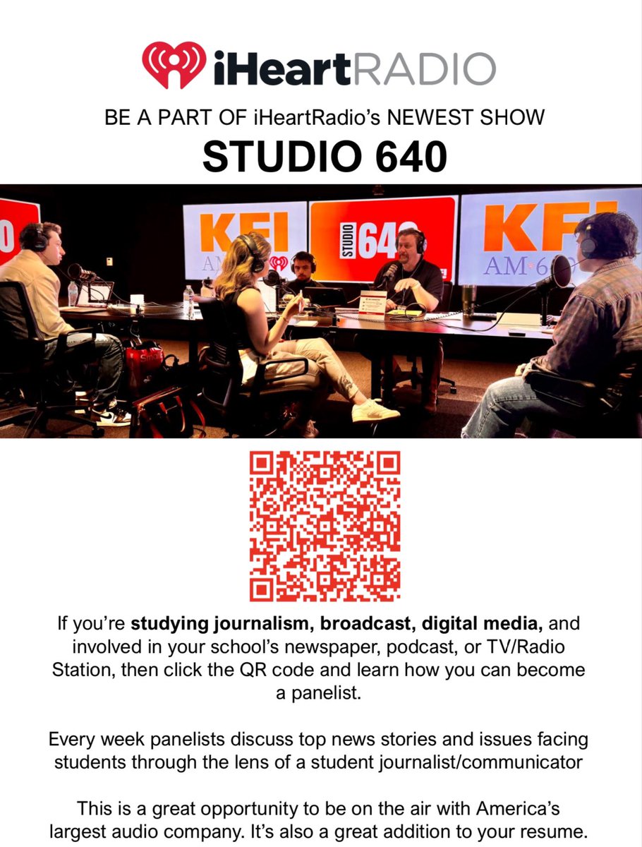 Studio640_'s tweet photo. GREAT OPPORTUNITY! #studio640 #collegevoices #news #media #studentlife #journalism #journalist #radio   #broadcast #digitalmedia #broadcasting  #broadcaster #broadcastjournalism  #broadcastjournalist #kfi #communicationstudies #university #losangeles #orangecounty #socal https://t.co/sg3RPUXOH8