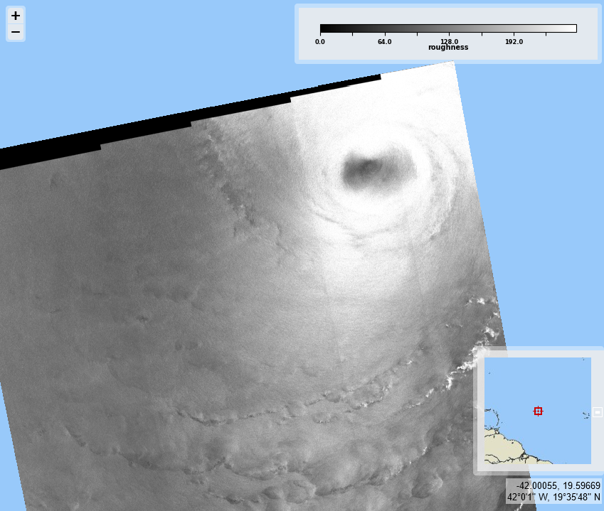 CYMS Cyclone Monitoring Service by Sentinel-1 (@cyms_s1) on Twitter photo Two acquisitions over hurricane #Krik ~12h30 appart. <a href="/ESA_EO/">ESA Earth Observation</a> acquisitions on 2024/10/02, 08:36 & 21:05 UTC, for #2024SHOC from <a href="/CopernicusEU/">Copernicus EU</a> #Sentinel1 A. Max sustained wind velocities (left) just over 35 m/s first, then reaching nearly 50 m/s, derived from SAR roughness (right). Two acquisitions over hurricane #Krik ~12h30 appart. <a href="/ESA_EO/">ESA Earth Observation</a> acquisitions on 2024/10/02, 08:36 & 21:05 UTC, for #2024SHOC from <a href="/CopernicusEU/">Copernicus EU</a> #Sentinel1 A. Max sustained wind velocities (left) just over 35 m/s first, then reaching nearly 50 m/s, derived from SAR roughness (right).