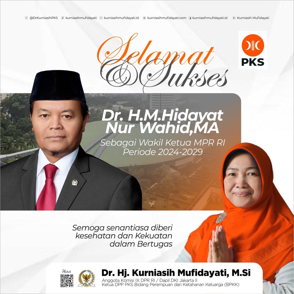 Selamat atas terpilihnya Dr. H. Muhammad Hidayat Nur Wahid, M.A. <a href="/hnurwahid/">Hidayat Nur Wahid</a> sebagai Wakil Ketua MPR RI periode 2024-2029.

Semoga Allah SWT mempermudah segala urusan dalam berkhidmat bagi kepentingan bangsa Indonesia.