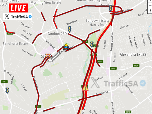 TrafficSA's tweet photo. JHB - Sandton: HEAVY TRAFFIC - allow extra time to get in / out / through the area #F1ShowRun #RedBull https://t.co/6dq0hwmgM7