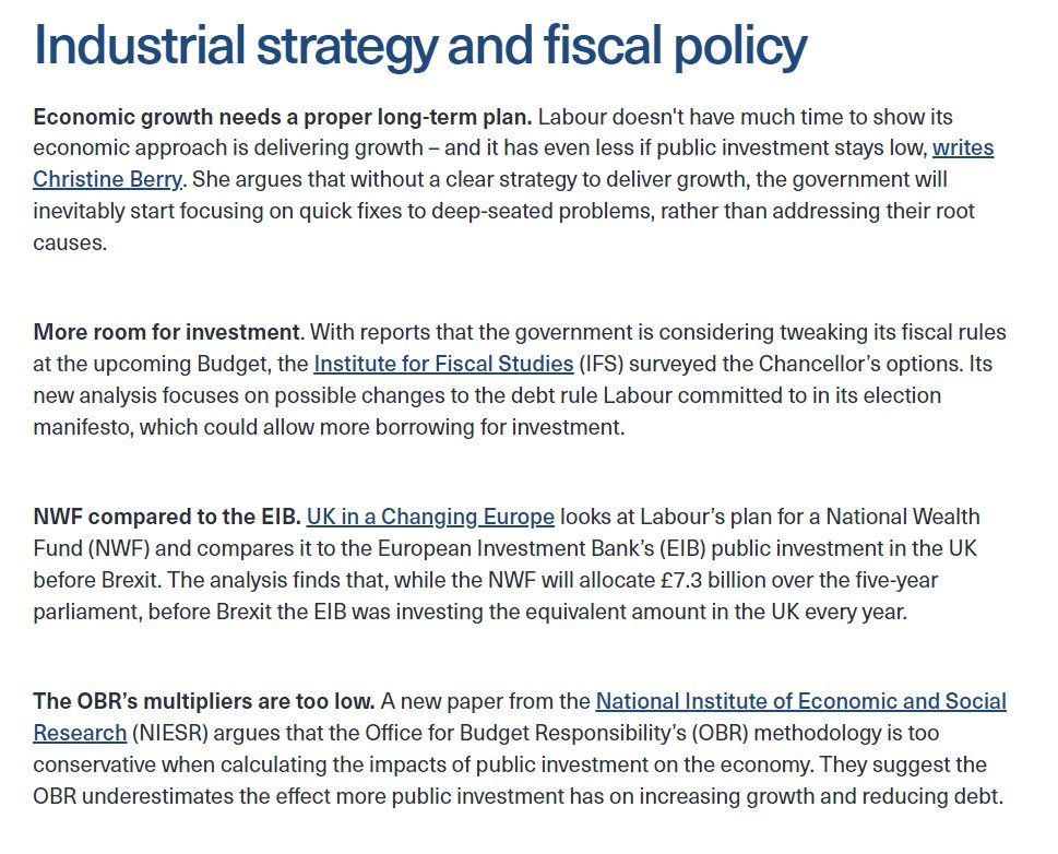 NewEconomyBrief's tweet image. This week's New Economy Brief covered a variety of reports on the debates about public investment, growth and fiscal space from @TheIFS, @oeufling, @NIESRorg and @UKandEU.

Sign up to our weekly newsletter to get our 5 minute digest of key economic news: neweconomybrief.net/sign-up