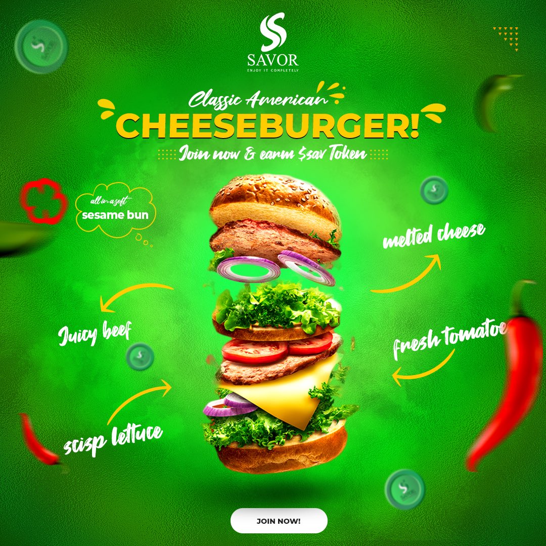 #WhatsCookingWithSavor

Classic American Cheeseburger! Juicy beef, melted cheese, crisp lettuce, &amp; fresh tomatoes, all in a soft sesame bun. 😋

Popular for its simplicity and bold flavors = 🍔 

What’s your favorite American dish? Share with us👇

#Savor #SAV #Cheeseburgers
