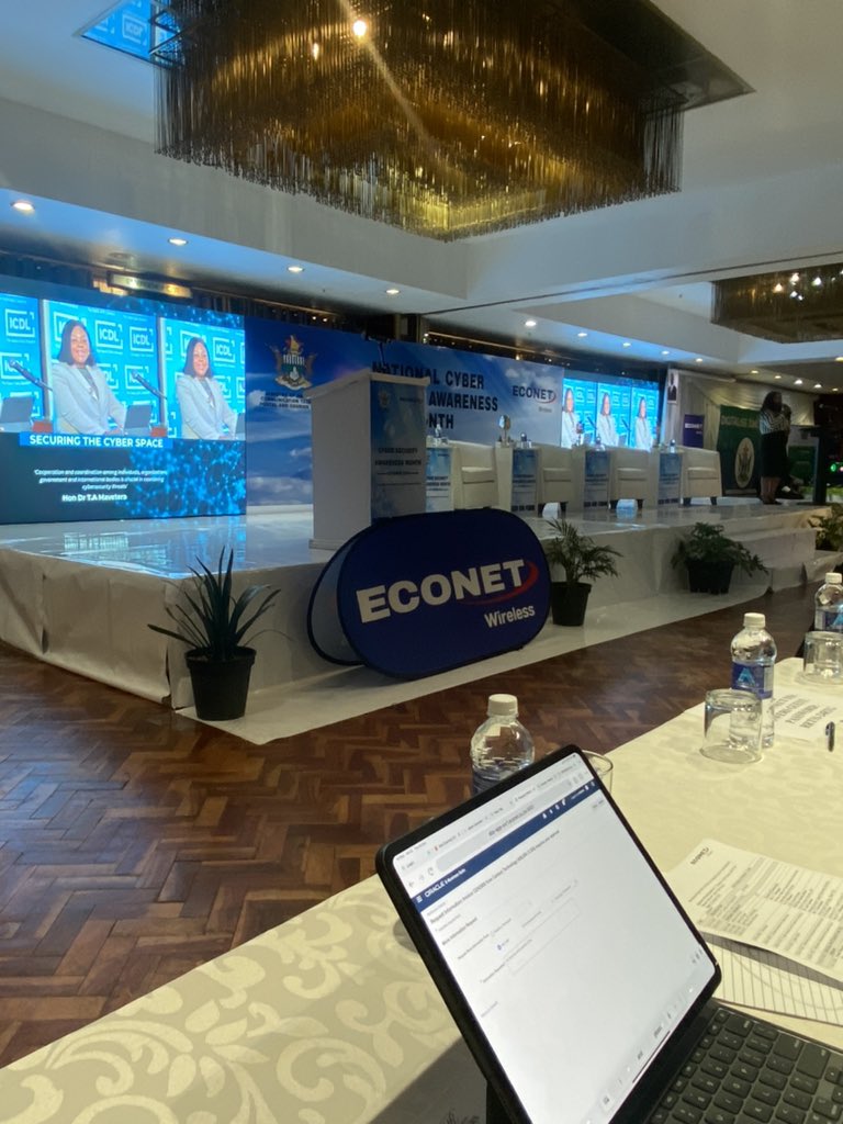 PatrickNdowaZW's tweet photo. Happening Now!
As we’re in the PinkOctocter, Month for Breast Cancer , in the world of Technology we are also in the CYBERSECURITY AWARENESS MONTH.  Proudly brought to you by @econetzimbabwe &amp; @TateMavetera @InfoMinZW.  Strengthening Cyber Resilience. @NashTrickZW @BakerTillyInt https://t.co/xBbn98qpET