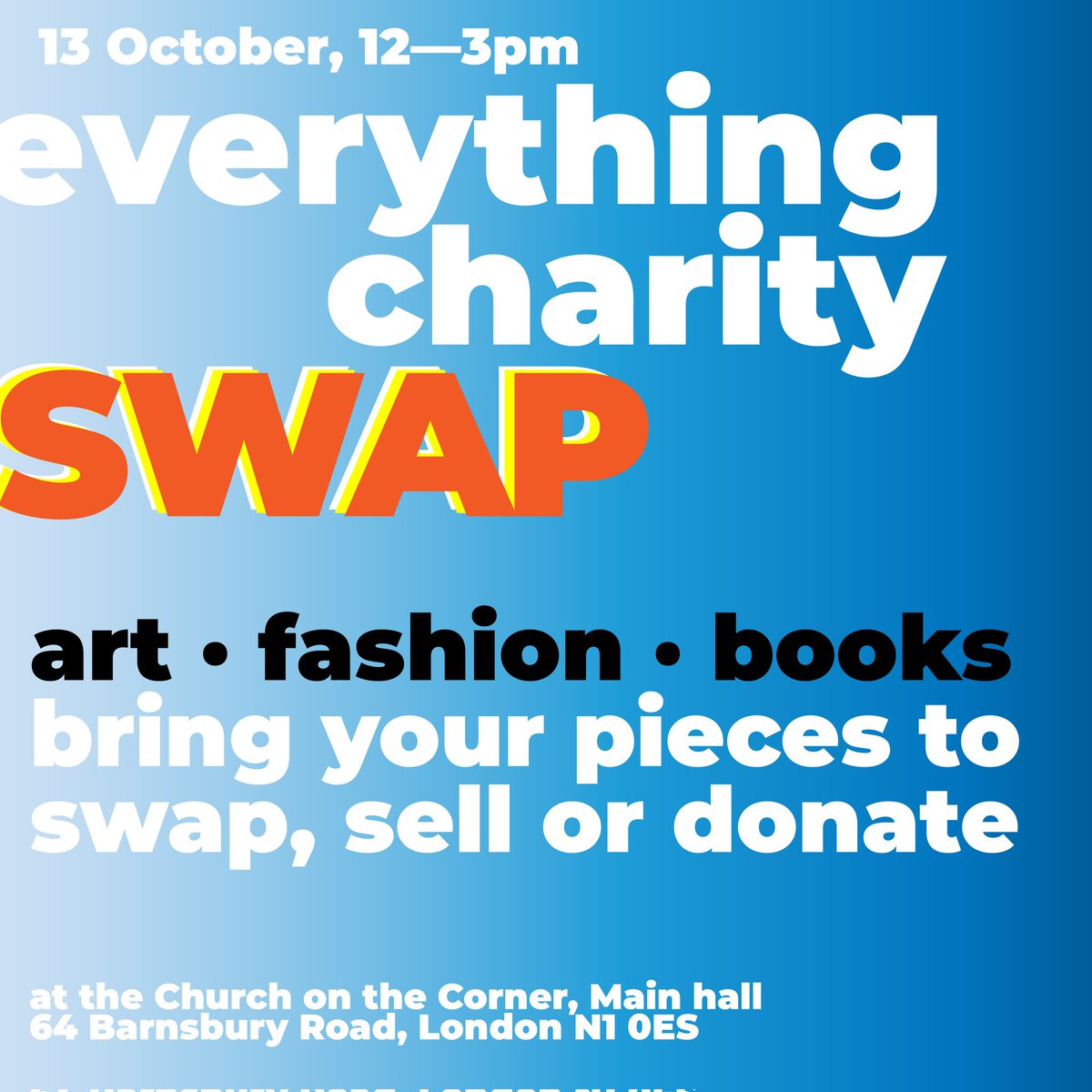 Well, we are trying to revive our Twitter(X) with this wonderfull event! 
Bring books, art, clothes, and then swap it, sell it. We will sell what's left on Vinted and donate money to charity.

If you are an artist and want to sell/swap you art, click: docs.google.com/forms/d/e/1FAI…