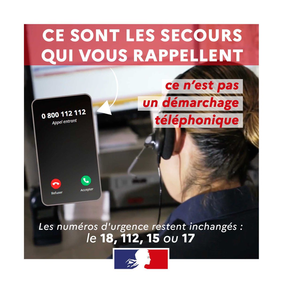 Prefet83's tweet photo. #Urgence | 🆕 Depuis le 1er octobre, si vous avez contacté les services de secours, ces derniers vous rappellent depuis ce numéro ☎ 0800 112 112.
👍 Vous pouvez y répondre en toute confiance, il ne s'agit pas d'un appel malveillant ou commercial. https://t.co/TydYFpQKM5