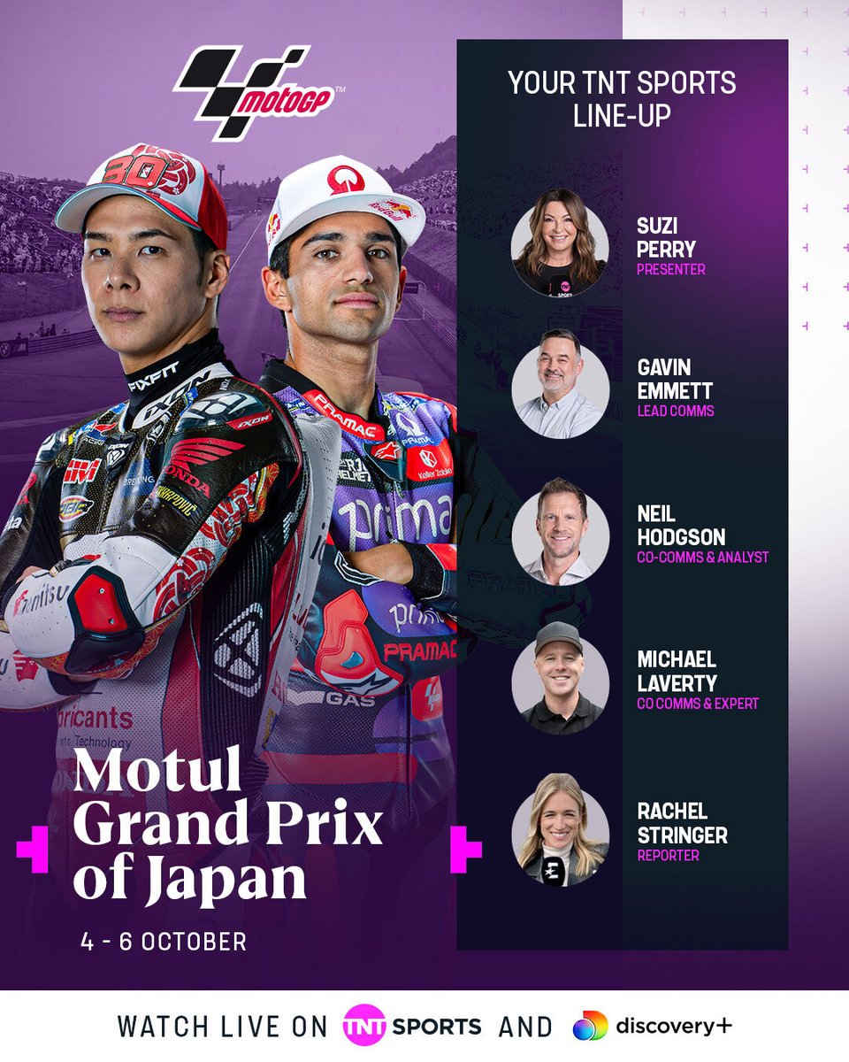 It's time for #MotoGP magic in Motegi 🪄

The #JapaneseGP is LIVE this weekend🇯🇵

📺 <a href="/tntsports/">TNT Sports</a> &amp; @discoveryplusuk