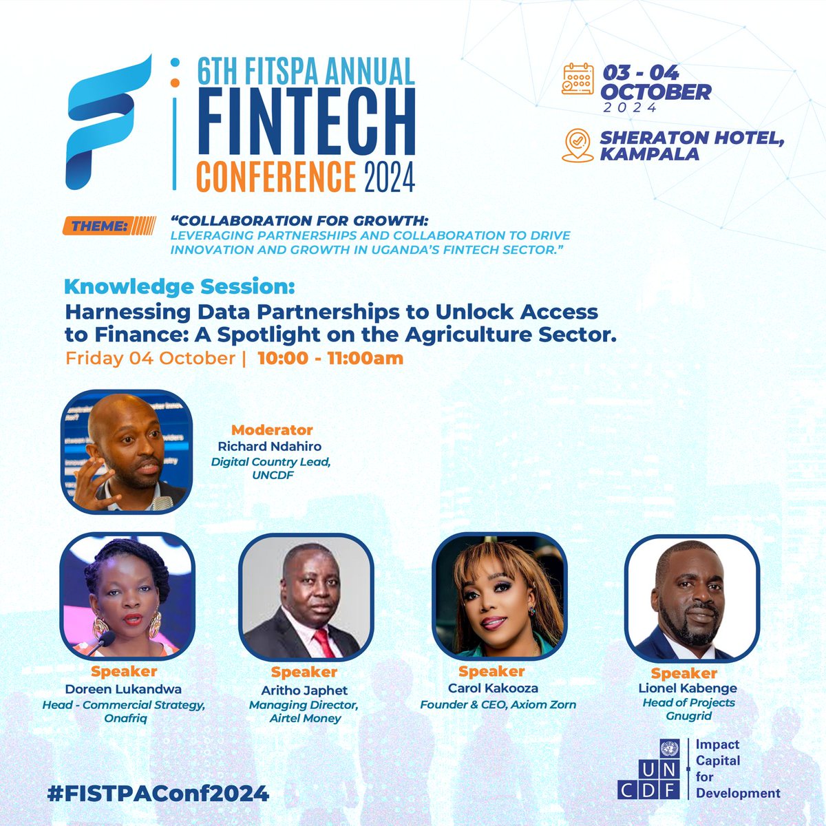 UNCDF (@uncdf) on Twitter photo 🇺🇬 This Friday, at the <a href="/FitspaUG/">FITSPA Uganda</a> Fintech Conference, UNCDF will lead a conversation on how an aggregated agricultural database can transform access to finance for smallholder farmers, building on insights from our recent study.
➡️ More: bit.ly/UGAgtechdataba…
#FITSPAConf2024 🇺🇬 This Friday, at the <a href="/FitspaUG/">FITSPA Uganda</a> Fintech Conference, UNCDF will lead a conversation on how an aggregated agricultural database can transform access to finance for smallholder farmers, building on insights from our recent study.
➡️ More: bit.ly/UGAgtechdataba…
#FITSPAConf2024