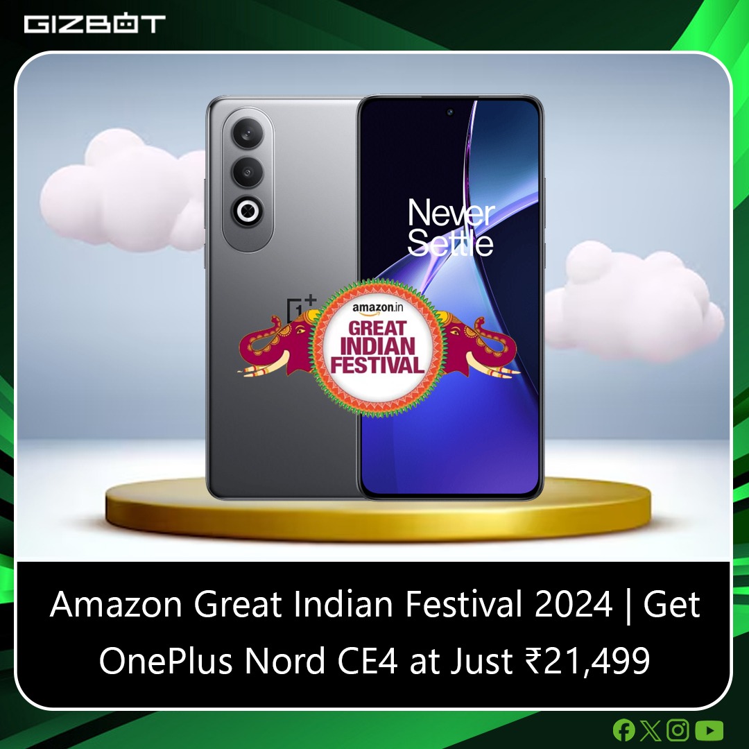 gizbot's tweet image. Amazon Great Indian Festival 2024 | Get OnePlus Nord CE4 at Just Rs 21,499

Where To Buy And More Details Visit :  gizbot.com/latest-mobiles…

#OnePlus #OnePlusNordCE4 #oneplusindia #Amazon #smartphone #Gadgets2024 #amazongreatIndianFestivalsale
