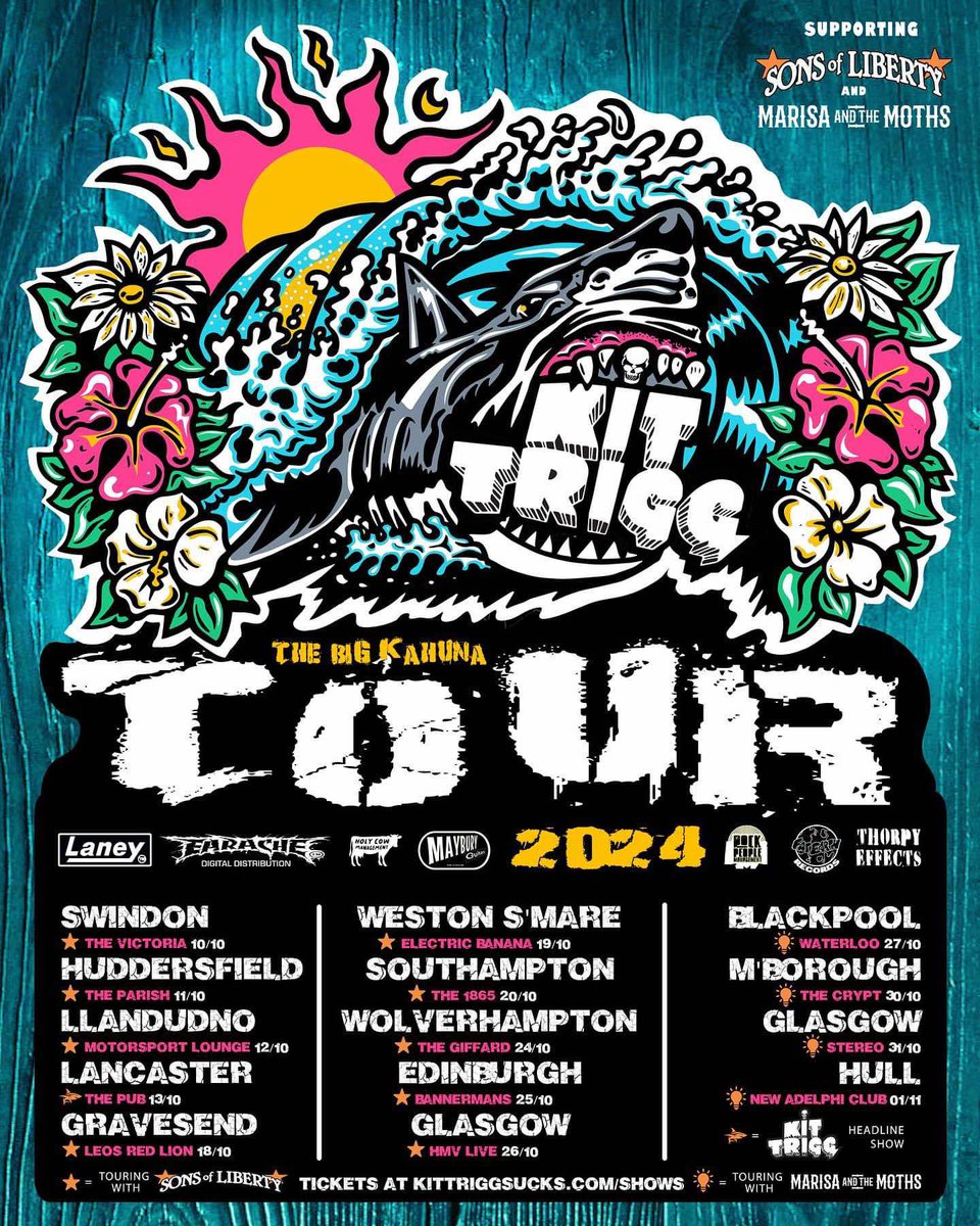 Rock People Management (@rockpeoplemgmt) on Twitter photo 📢🌺🐋 @kittrigg October Shows ‼
Kit Trigg head will be surfing around all corners of the UK rockin out their unique style of music this October, with <a href="/SonsLibertyUK/">Sons of Liberty</a> and <a href="/Marisa_Moths/">Marisa And The Moths</a> ‼
All Dates & info here 👇
kittriggsucks.com/shows
#keepmusiclive #tour #livemusic 📢🌺🐋 @kittrigg October Shows ‼
Kit Trigg head will be surfing around all corners of the UK rockin out their unique style of music this October, with <a href="/SonsLibertyUK/">Sons of Liberty</a> and <a href="/Marisa_Moths/">Marisa And The Moths</a> ‼
All Dates & info here 👇
kittriggsucks.com/shows
#keepmusiclive #tour #livemusic