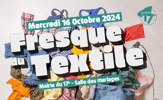 Mairie17's tweet photo. Mercredi 16 Octobre, participez à la Fresque du Textile : un atelier collaboratif et gratuit pour découvrir les dessous de l’industrie du #textile. 👕

📍 Mairie du 17ème (salle des mariages)

🕞 De 13h à 16h

Pour participer : https://t.co/qfdK2Zl5co. 🎟 

#Paris17 #ModeDurable https://t.co/mGKkJ4I2DR