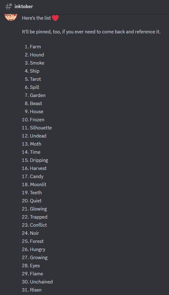 🎃Meant to post this on October 1st... Whoops!🎃

Please use #TDsInktoberList when posting so I can go see all the beautiful / spooki artwork you guys come up with! 

You're also invited to join my Discord server🥰
~🔗in my bio ~

#vtubersupportbeam 

TD's Inktober List 2024: