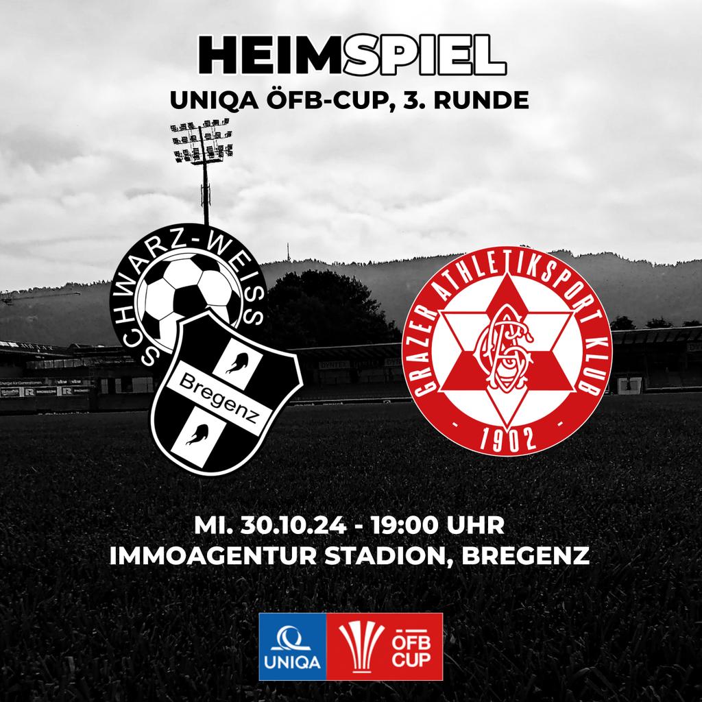 swb1919's tweet image. Wir treffen in der 3. Runde des ÖFB-Cups auf den letztjährigen 2. Liga Meister @grazerak.

Das Spiel findet am Mittwoch, den 30.10., ab 19 Uhr im ImmoAgentur Stadion statt. 

1/16 Finale, Heimspiel, Flutlicht - schwarz-weißes Fußballherz, was willst du mehr? 

#ImmerWeiterSWB
