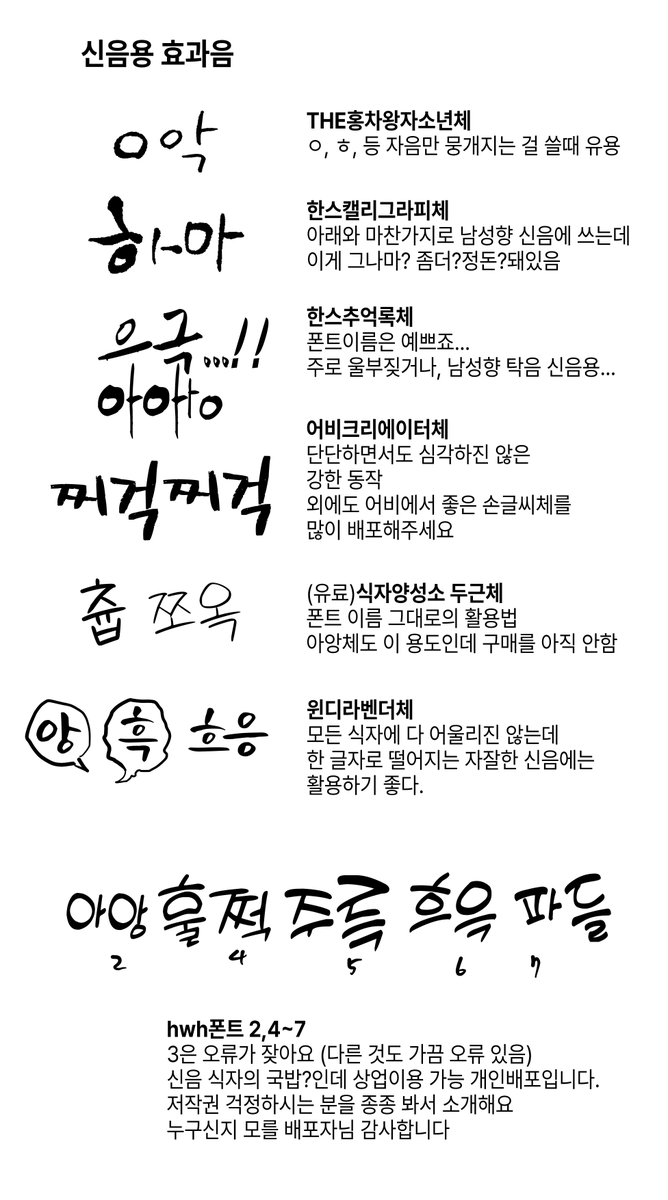 pbnms_'s tweet photo. 주로 사용하는 효과음 식자용 폰트를 정리해보았어요 https://t.co/eo0lmcIBgd